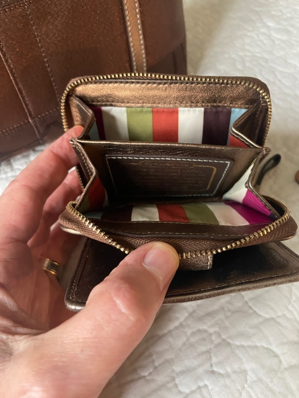 Coach Brown Signature Canvas Tote with Matching Brown Wallet and Gold-Tone Charm - Picture 7 of 7